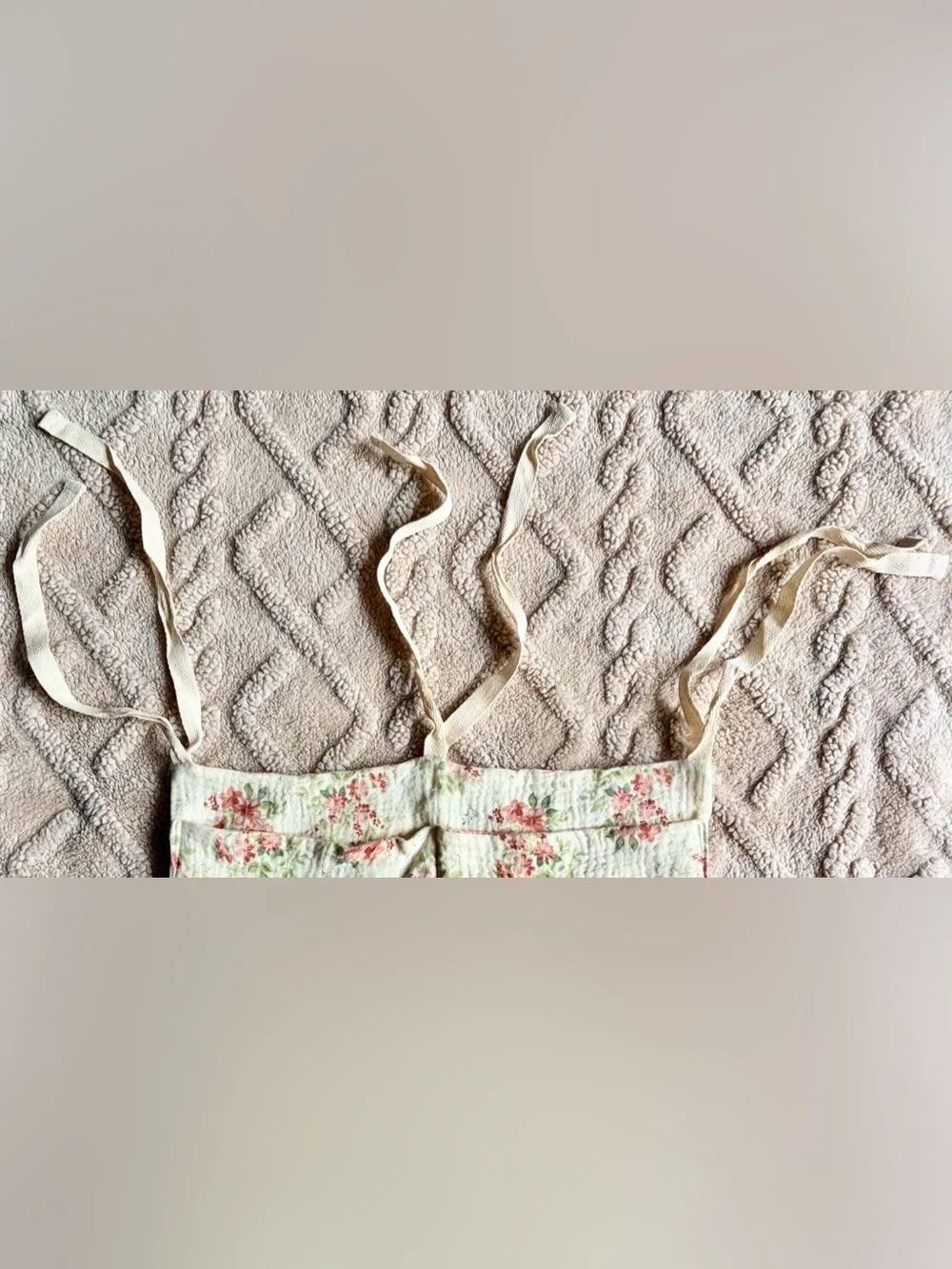 Baby Girl Hanging Tie Storage Bag Floral Cream Small Organizing Pouch Two Pocket